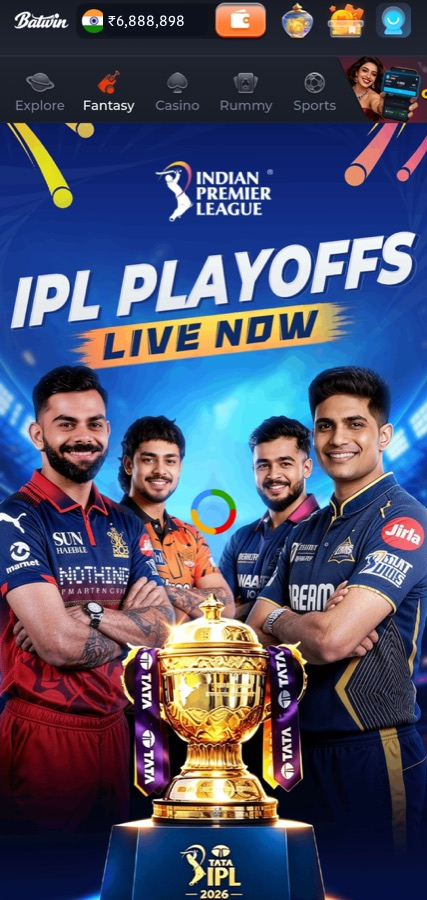 BATWIN app Fantasy section showing an IPL cricket screen